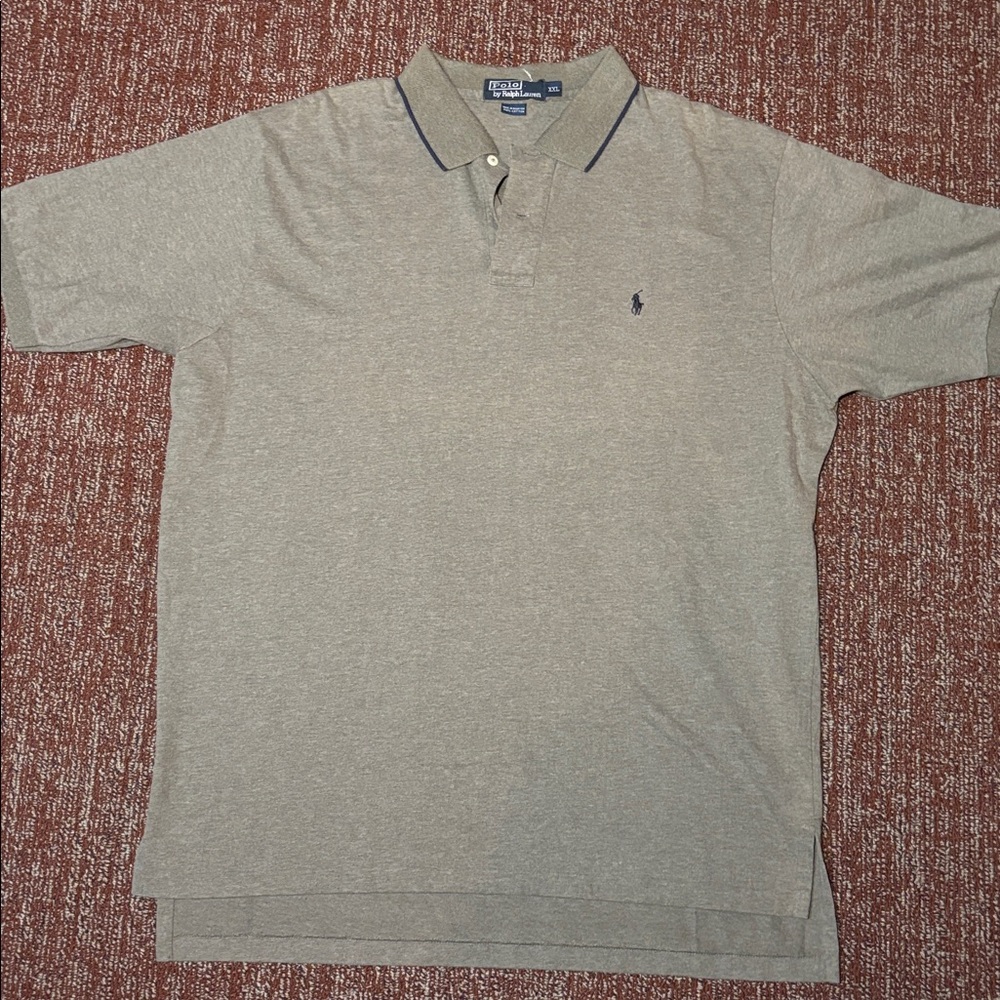 Vintage polo byRalph Lauren Grayish green Polo with Navy Trim short sleeve XXL